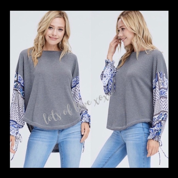 Tops - LAST 1❤️CHARCOAL GRAY WAFFLE KNIT DETAILED TOP